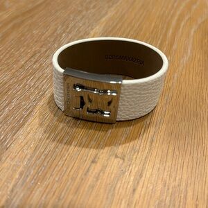 BCBGMaxAzria white leather bracelet with chrome accents